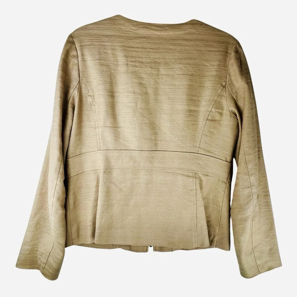 Dana Buchman Camel Yellow Blazer Womens 10 Linen Textured Zip Jacket Tan‎